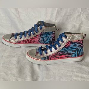 Girls HIGH TOP Shoes Size 5 AIRSPEED FOOTWEAR Pink Blue Leopard ATHLETIC .